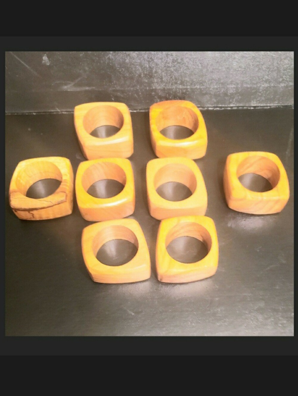 Lot Of 8 Teak Wood Napkin Rings Holders Square Boho Mid Century